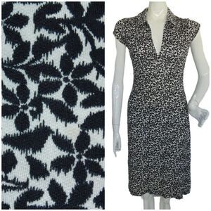 BANANA REPUBLIC Dress, S, Black/White Floral, Short sleeves, Career, v-neck